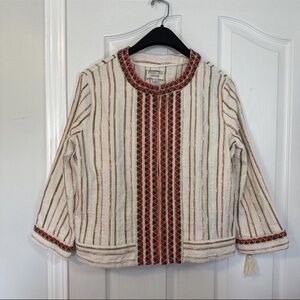 Johnny Was Workshop Cream and Red Striped Cotton Blazer XS